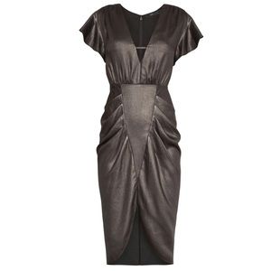 BCBGMAXAZRIA Gunmetal/Black Metallic Sheath Dress